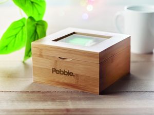 CAMPO TEA Elegant Bamboo Tea Box with Glass Lid and Compartments