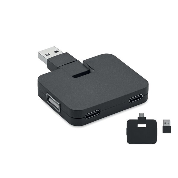 SQUARE-C 4-porttinen USB-keskitin 20 cm: - GiftRetail MO2254