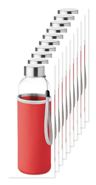 Pack of 10 GiftRetail MO9358 - UTAH GLASS Eco-Friendly 500ml Glass Bottle with Neoprene Cover