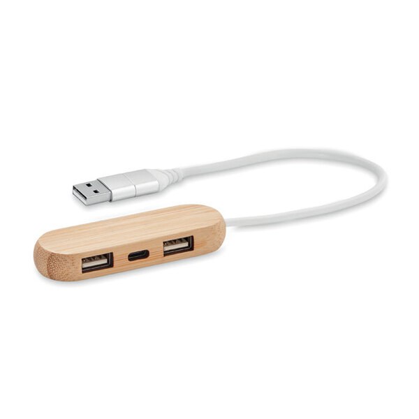VINA C USB Kolmeporttinen Bambu USB-C Hubi - GiftRetail MO6848