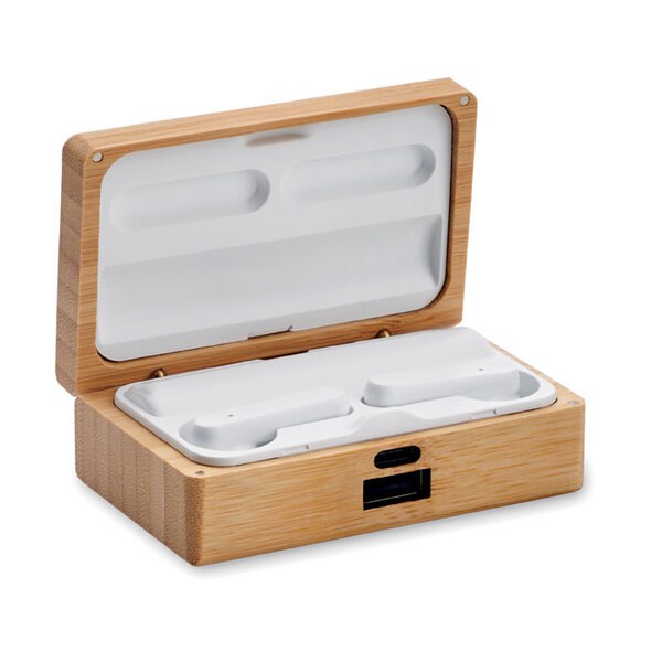 OREBAM TWS earbuds in bamboo case - GiftRetail MO2303