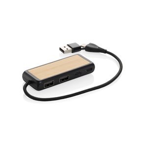 XD Collection P308.56 - Link RCS kaksoistulo USB-hub kierrätysmuovia ja bambua